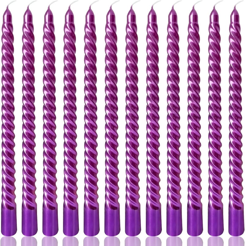 Peytanger 10 Inch Neon Purple Spiral Taper Candles Set for Dinner, Unscented Dripelss Candlesticks for Home Holiday Party Decoration - Image 1
